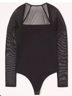 Abercrombie & Fitch A&F Long Sleeve Mesh Square Neck Bodysuit in Black